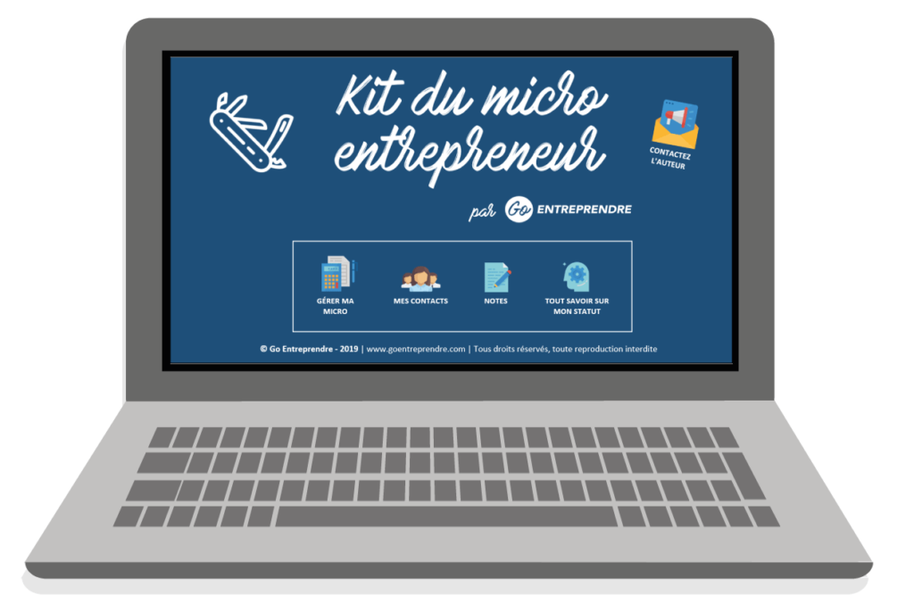 ordinateur portable qui affiche sur son écran le kit du micro entrepreneur de Goentreprendre